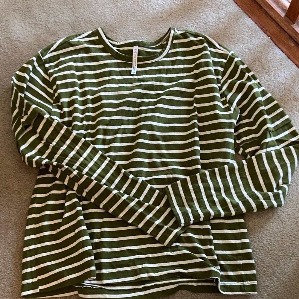 Ratboi Skate Green and White Striped Long Sleeve Shirt size M